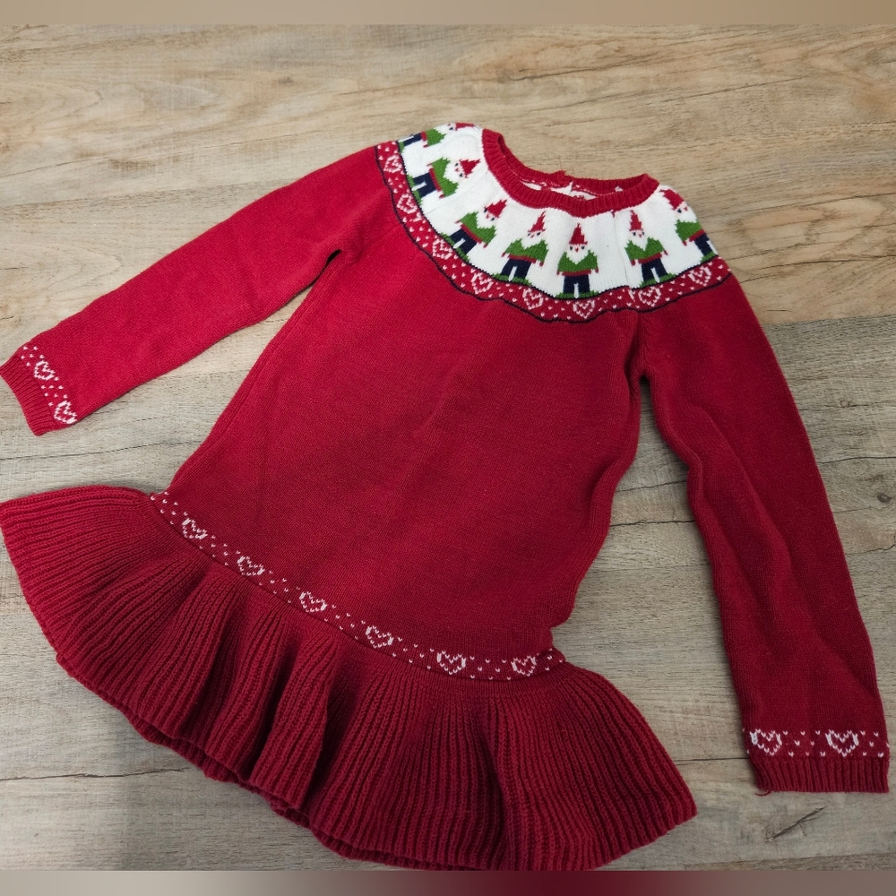 Christmas Red Knit Dress with Festive Pattern Size7